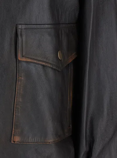 Semicouture Lapel Leather Jacket In Black