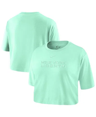 Nike Women's Mint New York Liberty Basketball Tonal Wordmark Cropped T-shirt