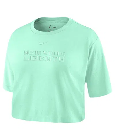 Nike Women's Mint New York Liberty Basketball Tonal Wordmark Cropped T-shirt