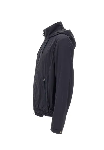 Hugo Boss Hooded Jacket With Zipper And Elasticated Hem In Blue