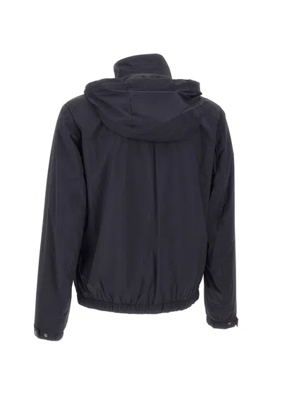 Hugo Boss Hooded Jacket With Zipper And Elasticated Hem In Blue