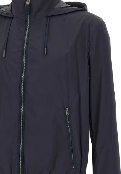 Hugo Boss Hooded Jacket With Zipper And Elasticated Hem In Blue