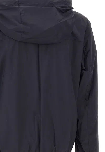 Hugo Boss Hooded Jacket With Zipper And Elasticated Hem In Blue