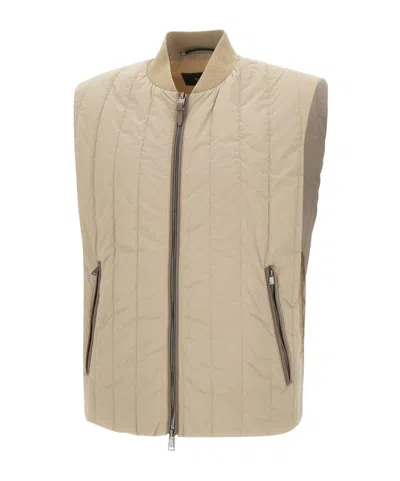 Hugo Boss Quilted Zip-front Gilet In Brown