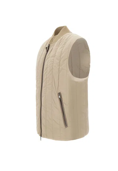 Hugo Boss Quilted Zip-front Gilet In Brown