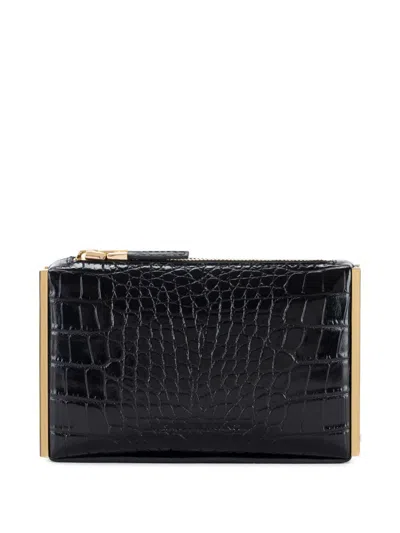Elisabetta Franchi Compact Crocodile-textured Handbag With Gold Accents In Animal Print
