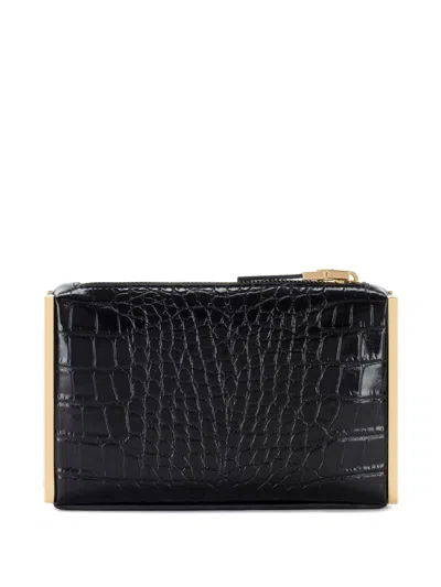 Elisabetta Franchi Compact Crocodile-textured Handbag With Gold Accents In Animal Print