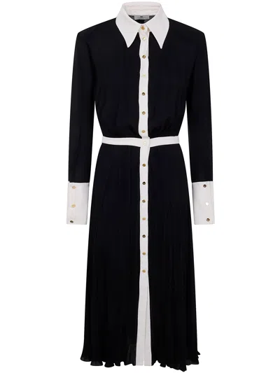 Elisabetta Franchi Pleated Buttoned Midi Dress In Blue