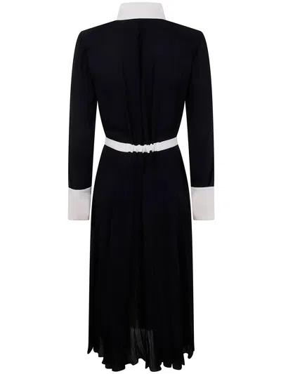 Elisabetta Franchi Pleated Buttoned Midi Dress In Blue