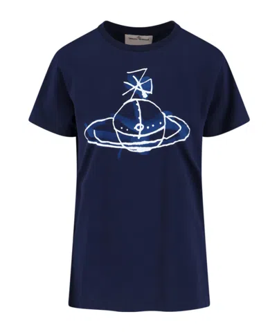 Vivienne Westwood Crew Neck Graphic Print Short Sleeves Top In Blue