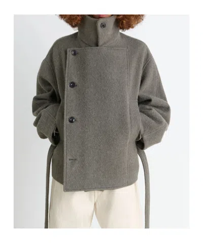 Lemaire Short Coat With Asymmetrical Button Panel In Brown