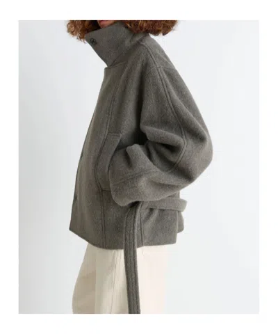 Lemaire Short Coat With Asymmetrical Button Panel In Brown