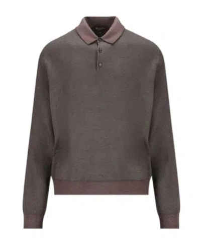 Loro Piana Long-sleeved Buttoned Polo Shirt In Brown