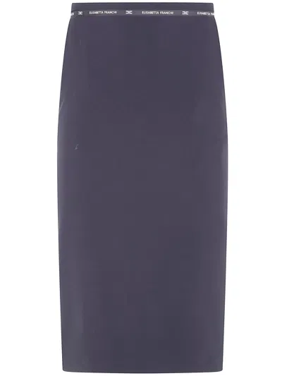 Elisabetta Franchi Logo-ribbon Midi Skirt In Blue