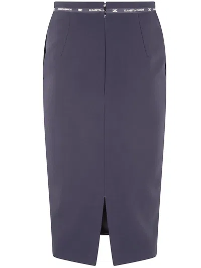 Elisabetta Franchi Logo-ribbon Midi Skirt In Blue