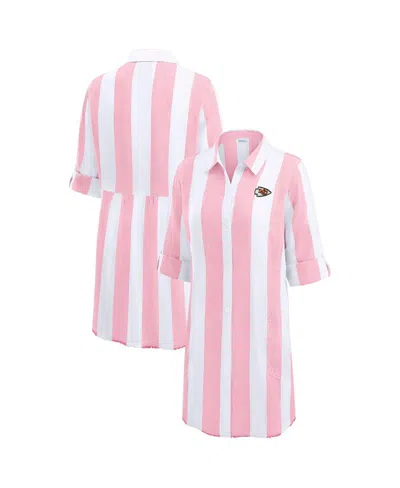 Tommy Bahama Women's Pink/white Kansas City Chiefs Rugby Beach Stripe Button-up Tunic