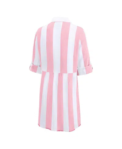 Tommy Bahama Women's Pink/white Kansas City Chiefs Rugby Beach Stripe Button-up Tunic