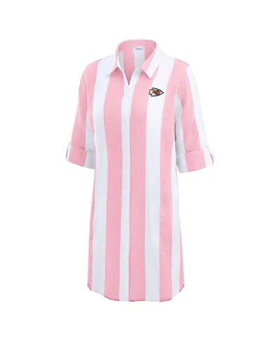 Tommy Bahama Women's Pink/white Kansas City Chiefs Rugby Beach Stripe Button-up Tunic
