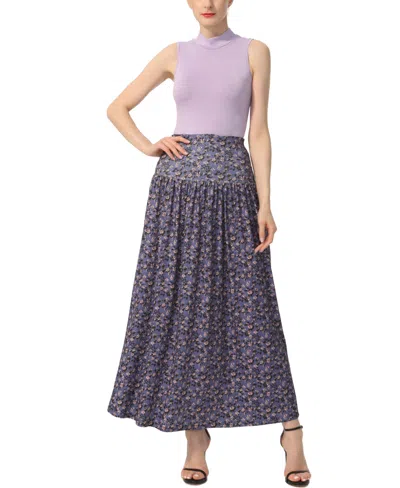 Kimi & Kai Tiered Maxi Skirt In Blue