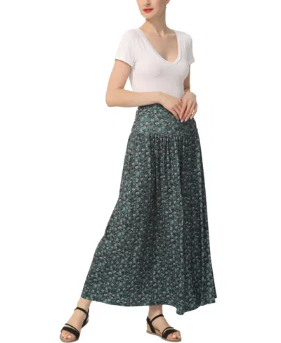 Kimi & Kai Women's Tiered Pull On Maxi Skirt In Green