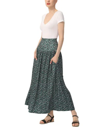 Kimi & Kai Women's Tiered Pull On Maxi Skirt In Green
