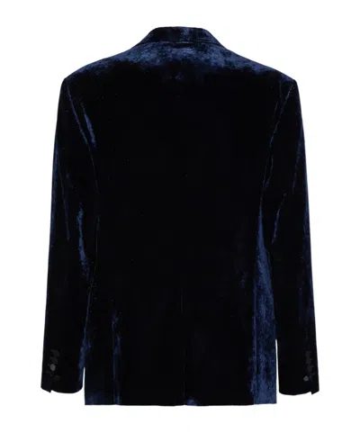 Dsquared2 Velvet Blazer With Front Pockets And Notch Lapel In Blue