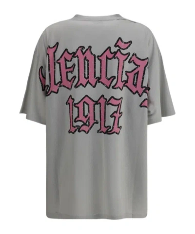 Balenciaga Beige Blackletter Script T-shirt In Gray