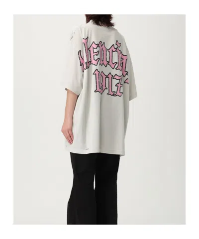 Balenciaga Beige Blackletter Script T-shirt In Gray