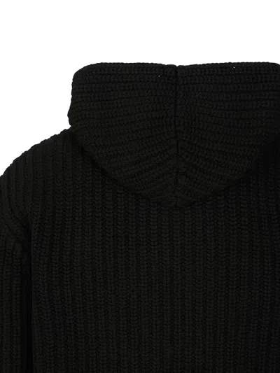 Stone Island Hooded Sweater With Zip In Wool And Cashmere In Black