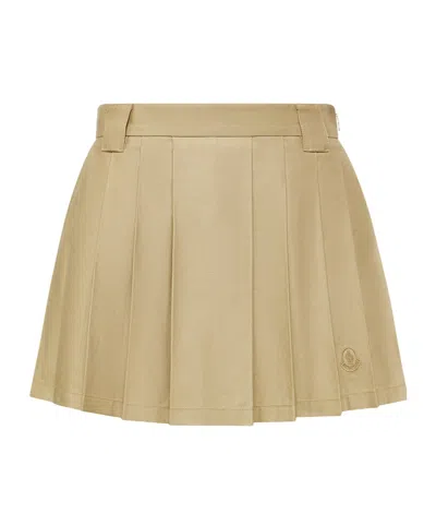 Moncler Pleated Cotton Blend Mini Skirt In Brown