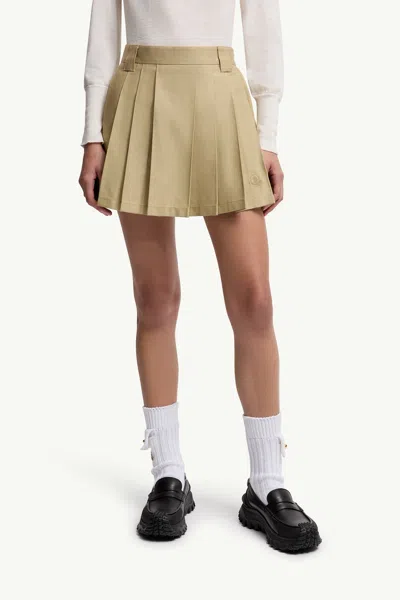 Moncler Pleated Cotton Blend Mini Skirt In Brown