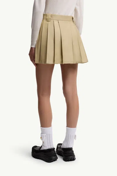 Moncler Pleated Cotton Blend Mini Skirt In Brown