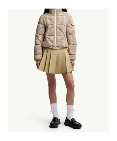 Moncler Pleated Cotton Blend Mini Skirt In Brown