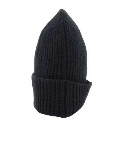 Stone Island Ribbed Knit Beanie With Compass Logo Patch In Black