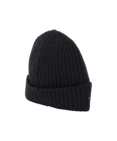 Stone Island Ribbed Knit Beanie With Compass Logo Patch In Black