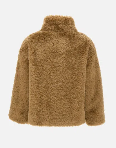 Herno Faux Fur Coat With Leather Belt In Brown