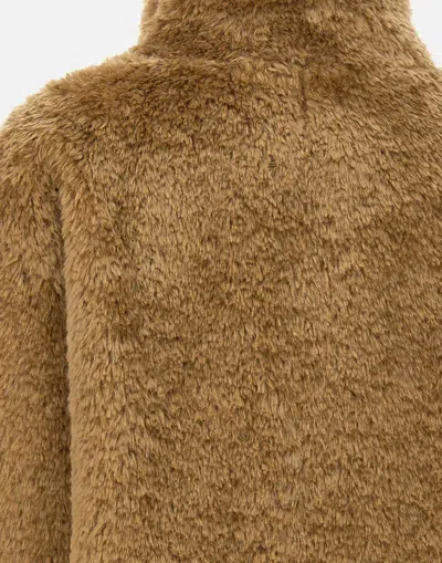 Herno Faux Fur Coat With Leather Belt In Brown