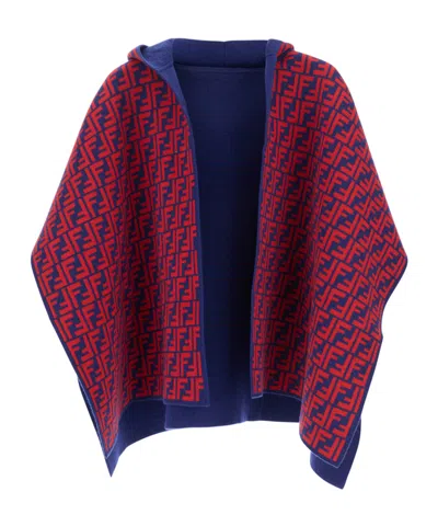 Fendi Ff-pattern Hooded Cape In Blue