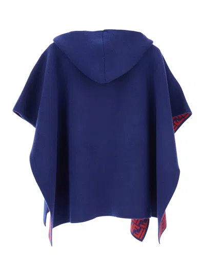 Fendi Ff-pattern Hooded Cape In Blue