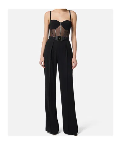 Elisabetta Franchi Lettering Jacquard Crepe Jumpsuit In Black