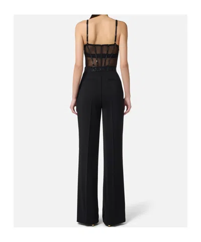 Elisabetta Franchi Lettering Jacquard Crepe Jumpsuit In Black