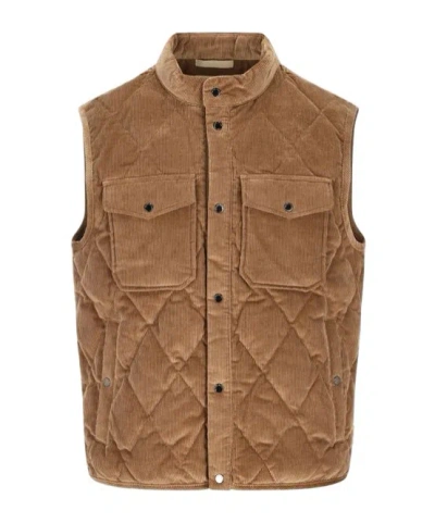 Woolrich Sleeveless Vest With Pockets In Brown
