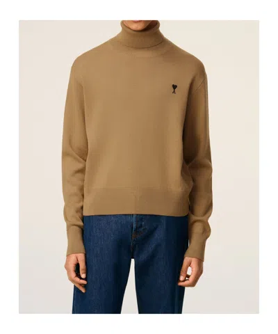 Ami Alexandre Mattiussi Brown Wool Ami De Coeur Turtle Neck Sweater Brown In Multi