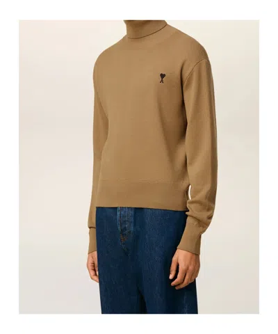 Ami Alexandre Mattiussi Brown Wool Ami De Coeur Turtle Neck Sweater Brown In Multi