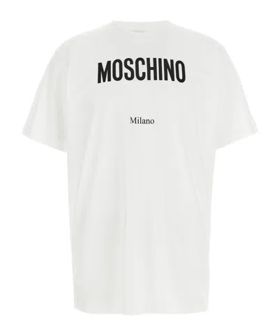 Moschino Cotton T-shirt With Contrasting Logo Detail In White