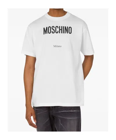 Moschino Cotton T-shirt With Contrasting Logo Detail In White