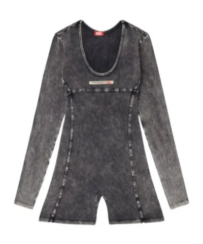 Diesel Playsuit In Denim-effect Jersey In Gray