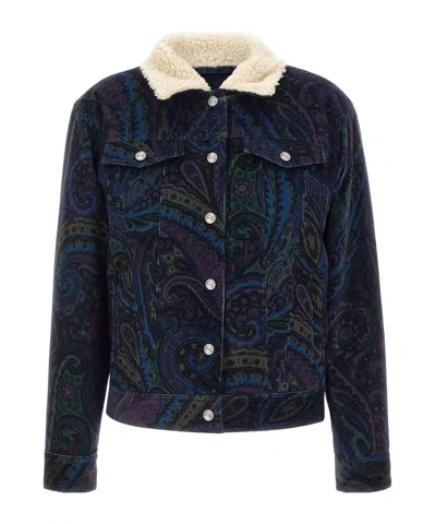 Etro Paisley-print Corduroy Jacket Giubbino In Blue