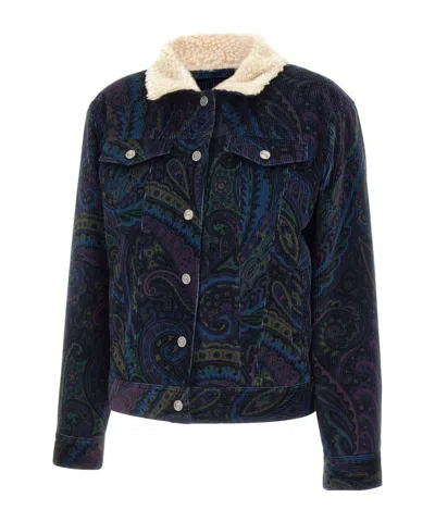 Etro Paisley-print Corduroy Jacket Giubbino In Blue