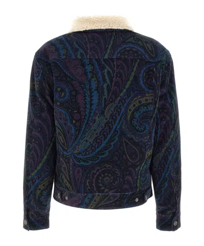 Etro Paisley-print Corduroy Jacket Giubbino In Blue